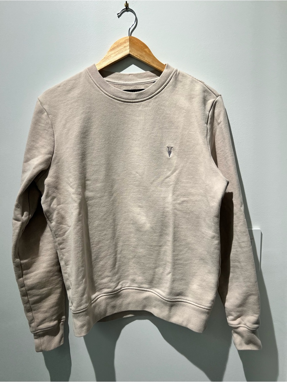 AllSaints Men’s Ram Skull Crewneck Sweatshirt S Taupe